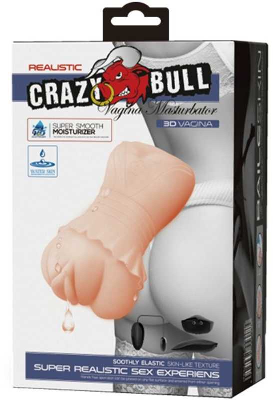 CRAZY BULL - Realistic Vagina Masturbator, Vibration Vanduo lubricant, 3 AAA batteries