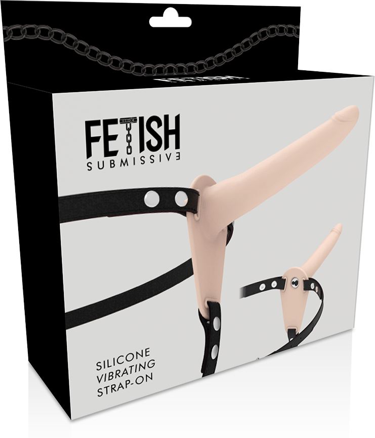 FETISH SUBMISSIVE HARNESS - FLESH SILICONE VIBRATOR 15 CM
