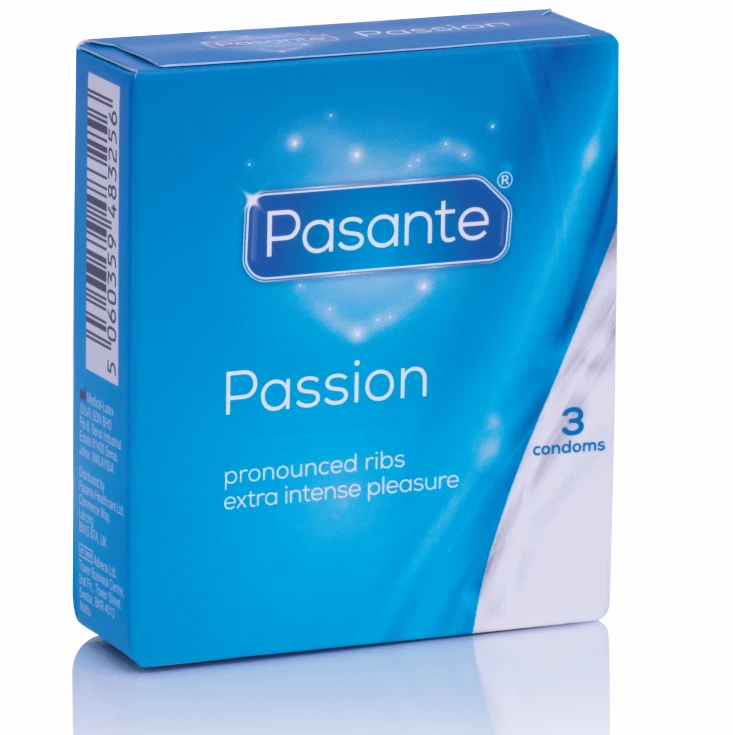 Pasante Healthcare „Pasante“ briaunoti/„Passion“ prezervatyvai, 3 vnt.