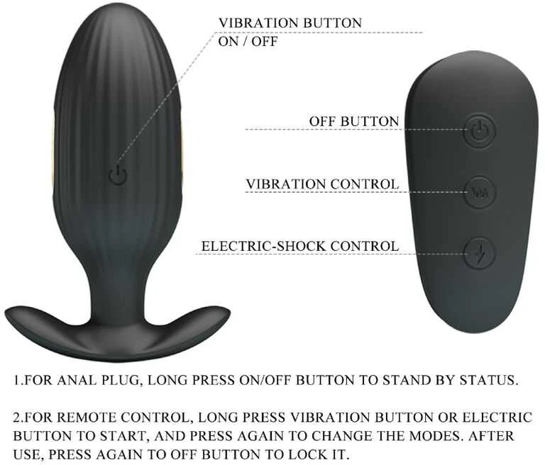 Pretty Love Bottom Pretty Love Electrostimulation kištukas vibruojantis analinis kištukas 9cm