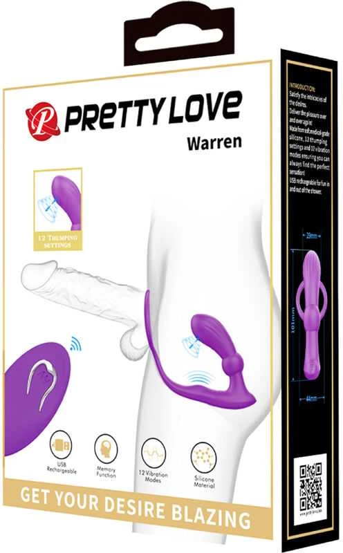 Pretty Love Bottom GRAŽUOLĖ MEILĖ - Warren Violetinė, belaidis nuotolinio valdymo pultas, 12 pulso bangos nustatymų, 12 vibracijos funkcijų