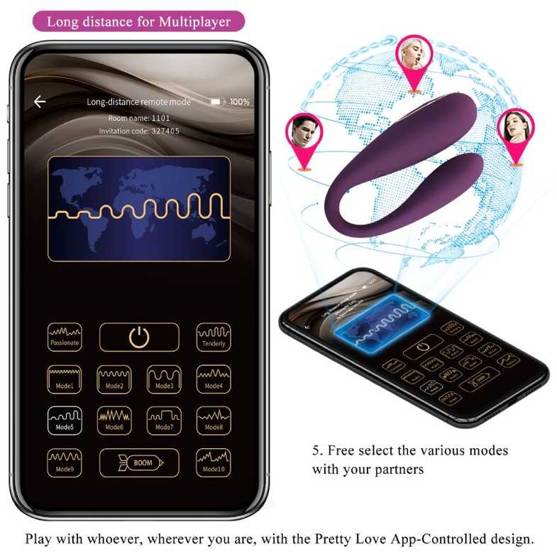 PRETTY LOVE C-TYPE PRETTY LOVE – rugpjūčio mėn., „Mobile APP“ tolimojo nuotolio valdymas, 12 vibracijos funkcijų, ABS silikonas, įkraunamas USB
