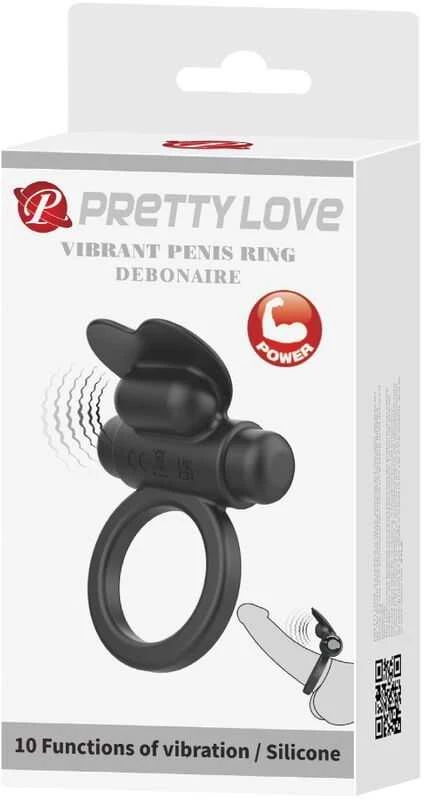 PRETTY LOVE - VIBRANT PENIS RING DEBONAIRE juodas, 10 vibracijos funkcijų