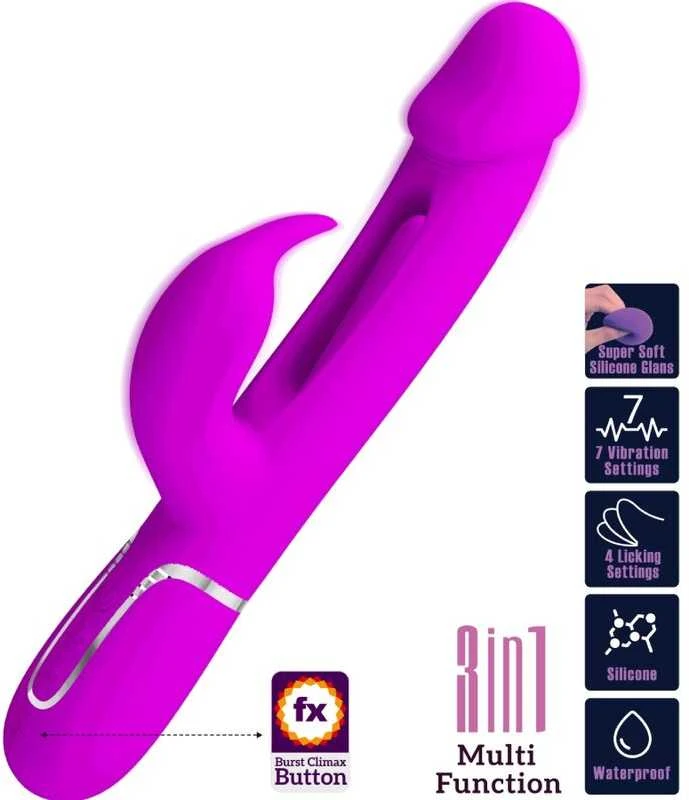Pretty Love Flirtation PRETTY LOVE - KAMPAS RABBIT 3 IN 1 DAUGIAFUNKCINIS VIBRUOTAS SU LIEŽUVIU, VIOLETINIO SKONIO