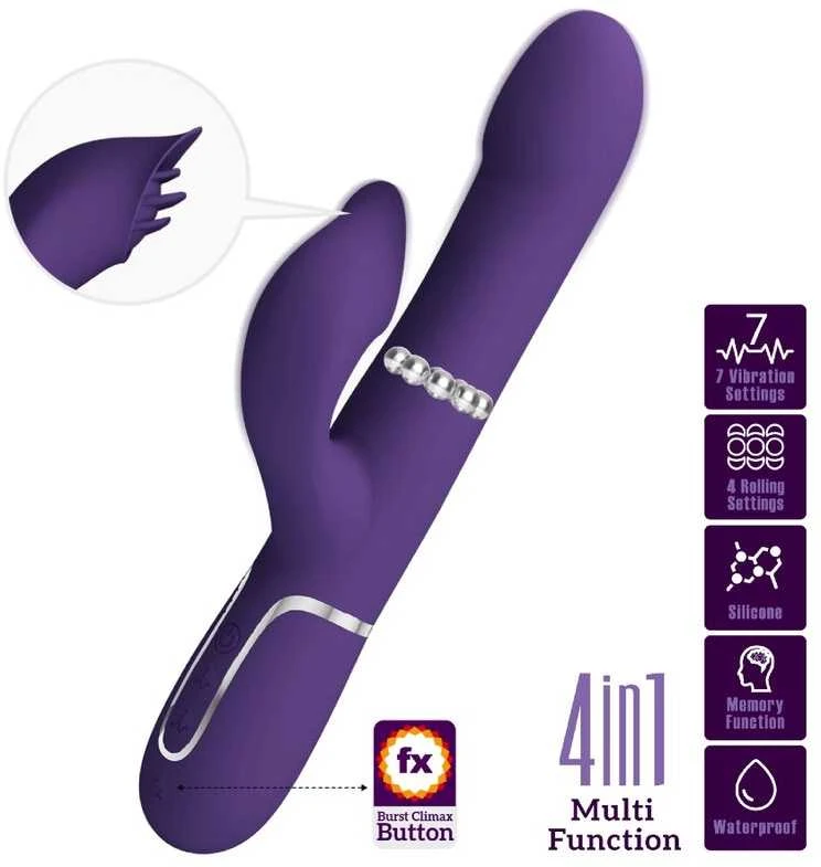 Pretty Love Flirtation PRETTY LOVE - ZALIN RABBIT VIBRUOJAMASIS PERLAI 4 IN 1 VIOLETINIS