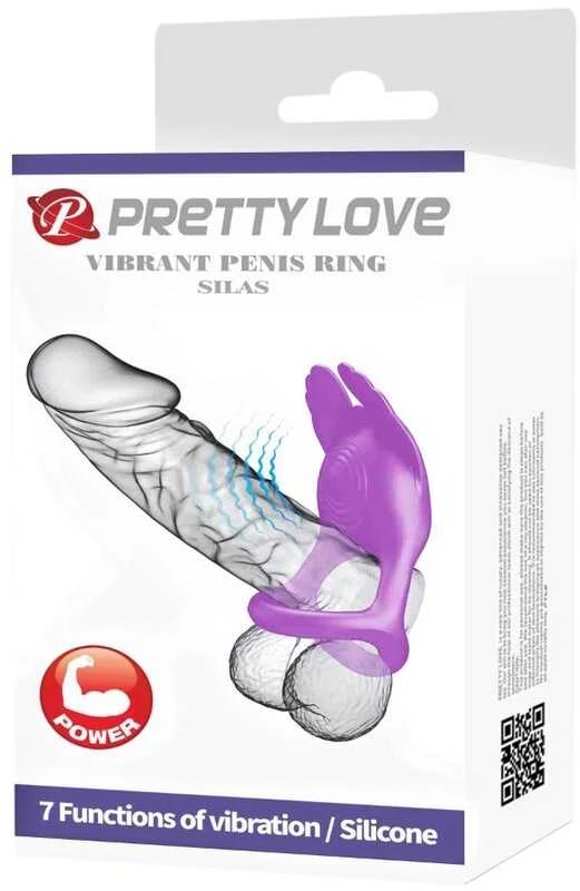 Pretty Love Male PRETTY LOVE - VIBRANTINIS PENIO ŽIEDAS SILAS Juodas, 7 vibracijos funkcijos
