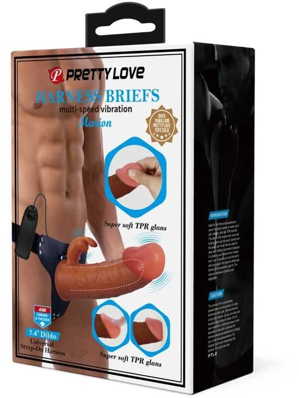 PRETTY LOVE - Marion, universalūs dirželiai, dildo 7.4''TPR, kelių greičių vibracija