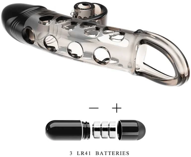ROMANCE - Penis sleeve, TPE material,vibration, battery LR41*3, Juodas