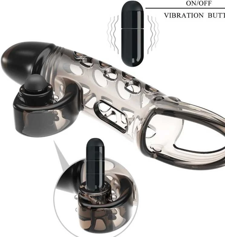 ROMANCE - Penis sleeve, TPE material,vibration, battery LR41*3, Juodas