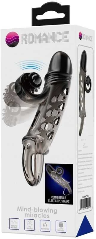 ROMANCE - Penis sleeve, TPE material,vibration, battery LR41*3, Juodas