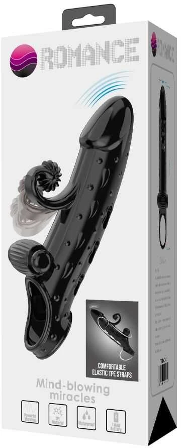 PRETTY LOVE - ROMANCE - VIBRATING PENIS SLEEVE Juodas