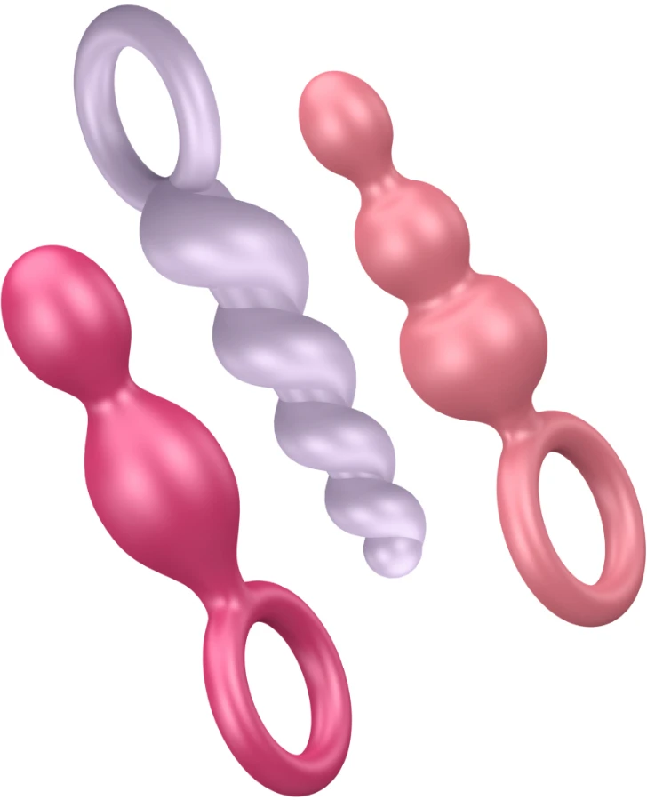 „Satisfyer“ – įvairių spalvų užpakaliukų kamštukai