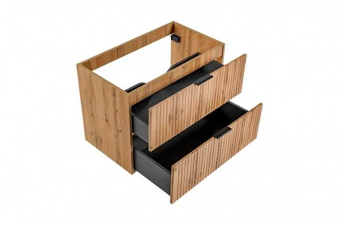 Comad Ąžuolo spalvos pakabinama vonios spintelė su praustuvu Adel oak, 80 cm