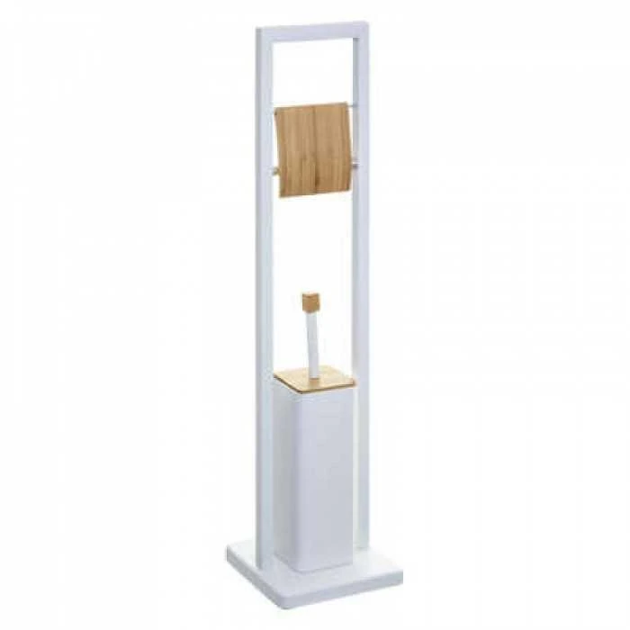 5five Simply Smart Pastatomas baltas metalinis WC šepečio stovas su tualetinio popieriaus laikikliu