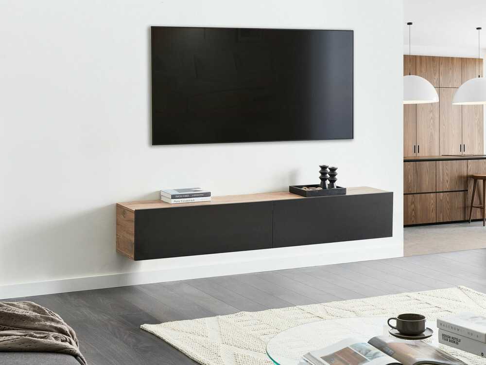 Beliani TV staliukas GLADSTONE 180 cm, Spalva: Juoda + Ruda