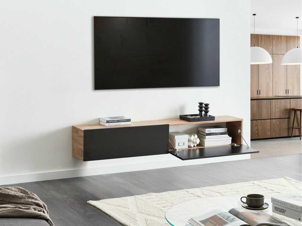 Beliani TV staliukas GLADSTONE 180 cm, Spalva: Juoda + Ruda