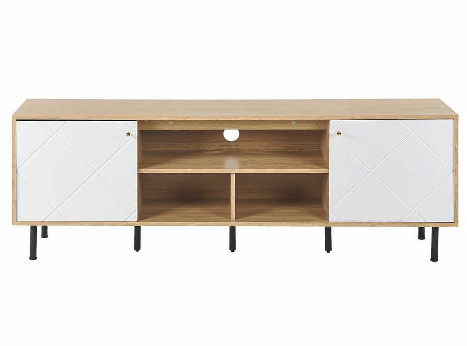 Beliani TV staliukas TV Stand Šviesi Medis with Balta PALMER 317638 Spalva: Šviesus medis + Balta