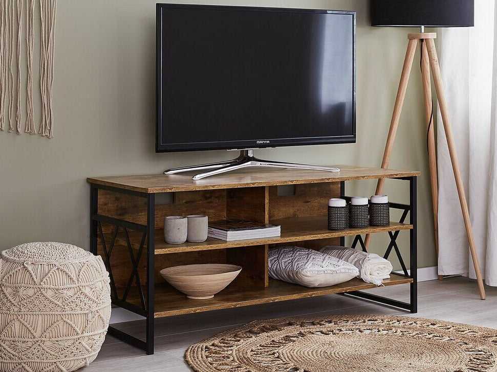 Beliani TV staliukas TV Stand Tamsi Medis with Juoda CARLISLE 200886 (Juoda + Tamsus medis)