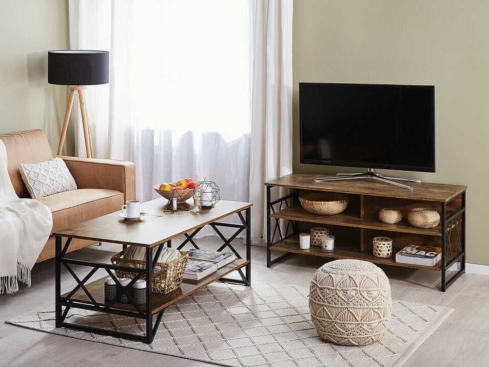 Beliani TV staliukas TV Stand Tamsi Medis with Juoda CARLISLE 200886 (Juoda + Tamsus medis)