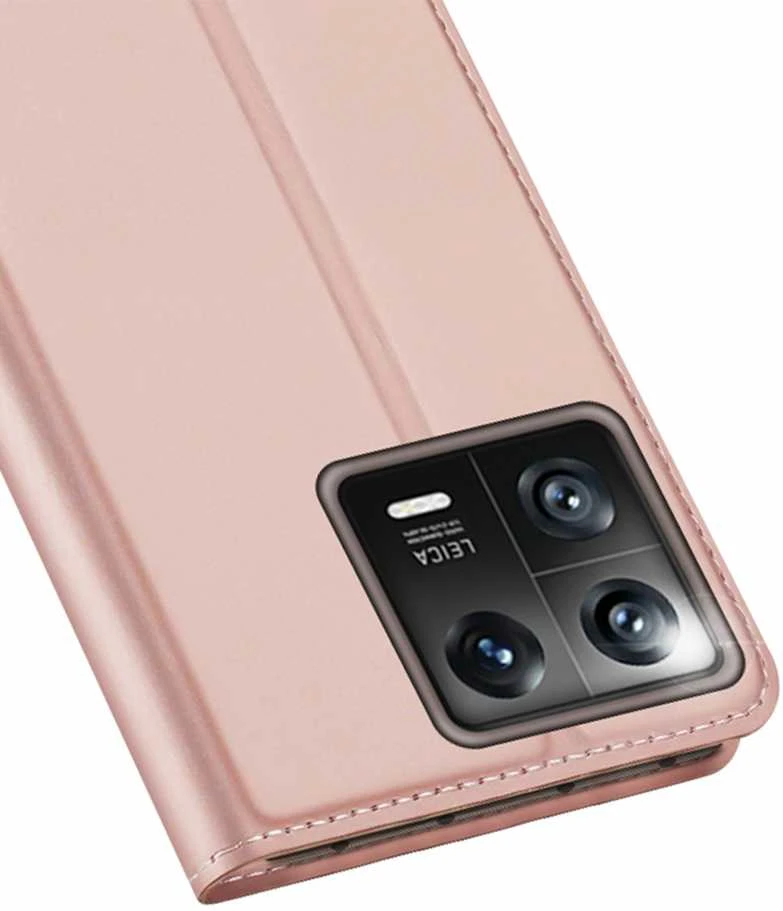 Dux Ducis Skin Pro Xiaomi 13 atverčiamas Card Wallet su stoveliu dėklas telefonui rožinės spalvos