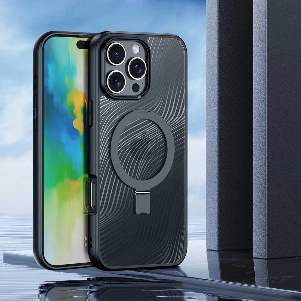 Dux Ducis Aimo Mag MagSafe su stoveliu Apple iPhone 16 Pro - dėklas telefonui juodos spalvos