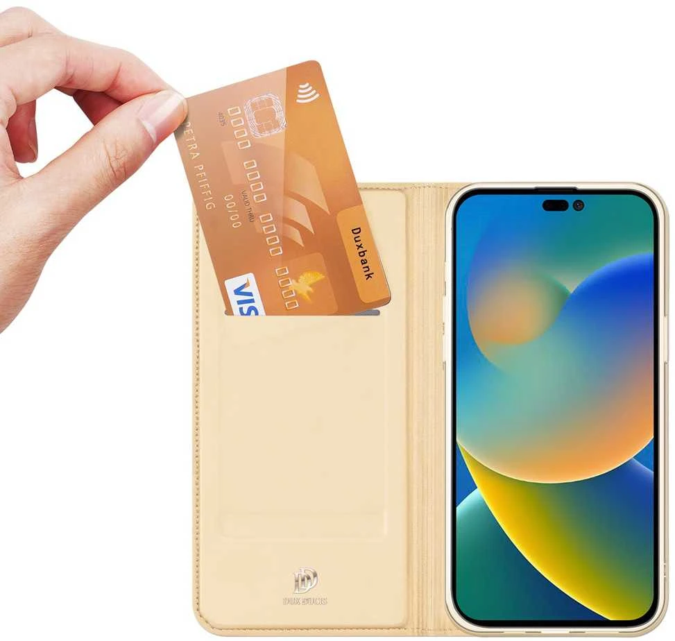 Dėklas Dux Ducis Skin Pro Samsung Galaxy S23 Plus atverčiamas Card Wallet su stoveliu Gold