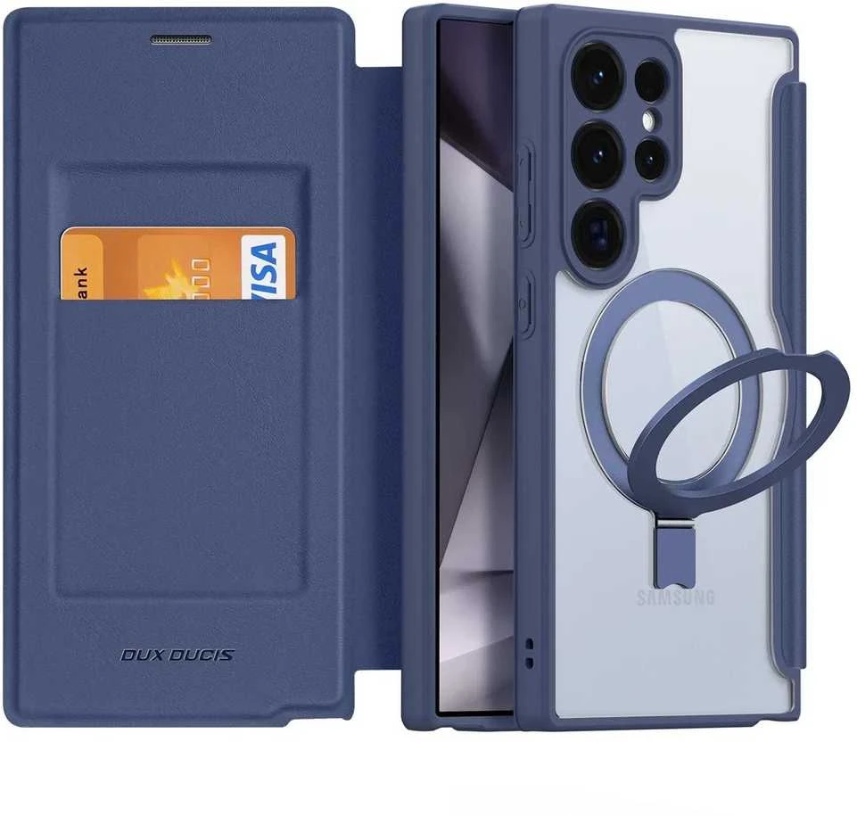 Dux Ducis Skin X Pro magnetic ring / su stoveliu Samsung S24 Ultra - dėklas telefonui mėlynos spalvos