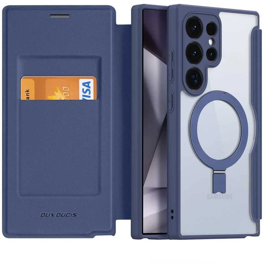 Dux Ducis Skin X Pro magnetic ring / su stoveliu Samsung S24 Ultra - dėklas telefonui mėlynos spalvos