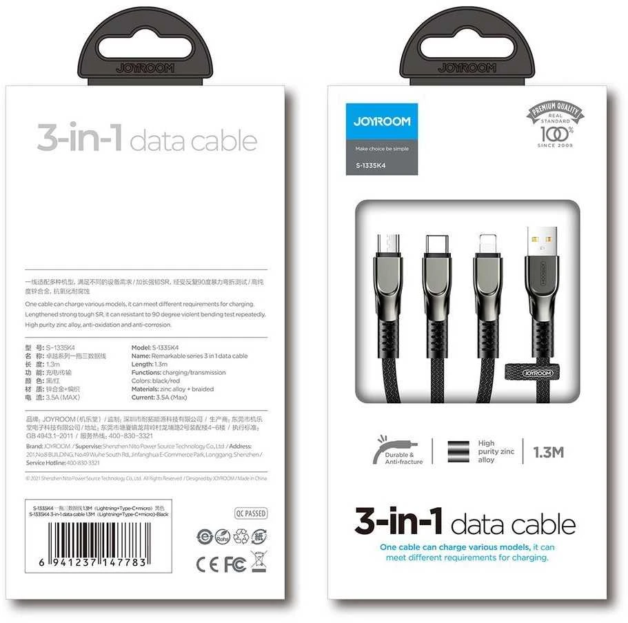 Joyroom "3in1" raudonas 130cm (iki 3.5A / 480 mbps)