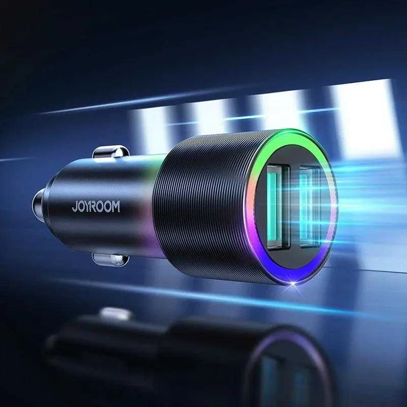 Įkroviklis automobilinis Joyroom JR-CL10 LED 2xUSB 24W + 3in1 USB Type-C/microUSB/Lightning 1.2m juodas