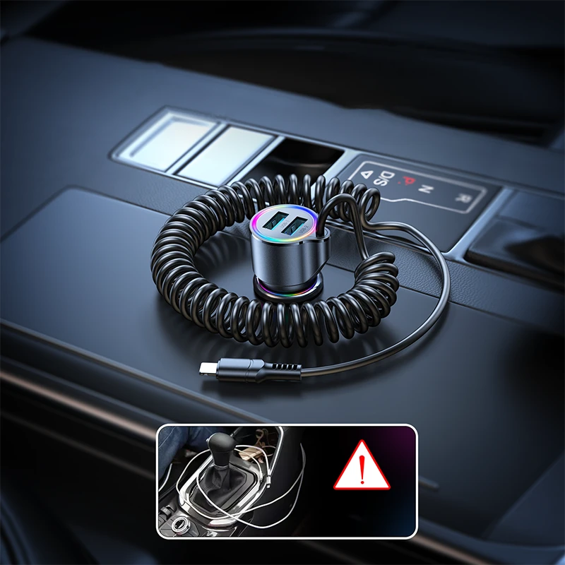 Automobilinis įkroviklis Joyroom JR-CL25, 2x USB + Lightning laidas (juodas)