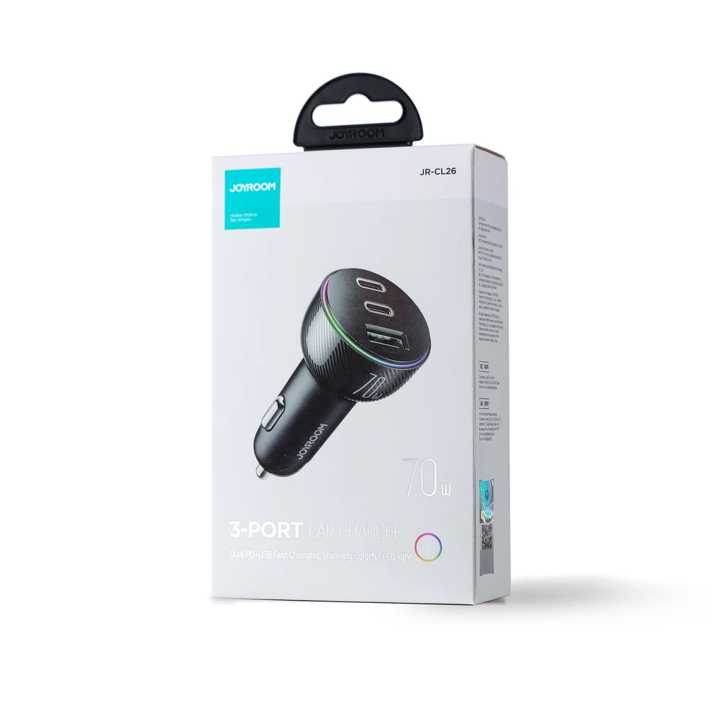 Automobilinis įkroviklis Joyroom JR-CL26, 2x USB-C PD, 1x USB 70W (juodas)