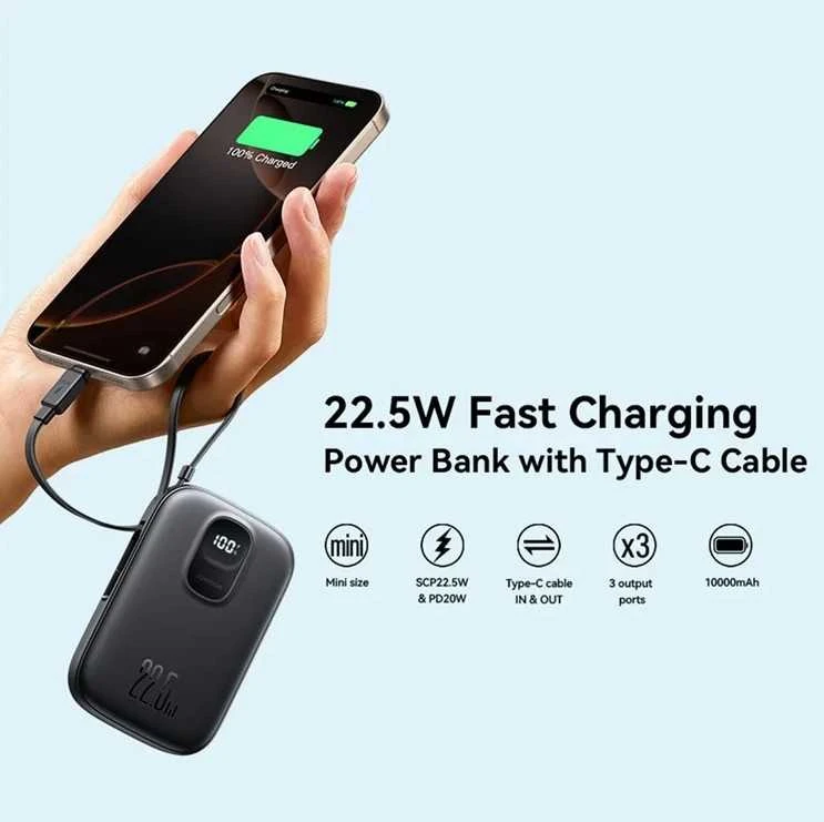 Išorinė baterija Power Bank Joyroom JR-PBF17 22.5W with USB-C cable 10000mAh juoda