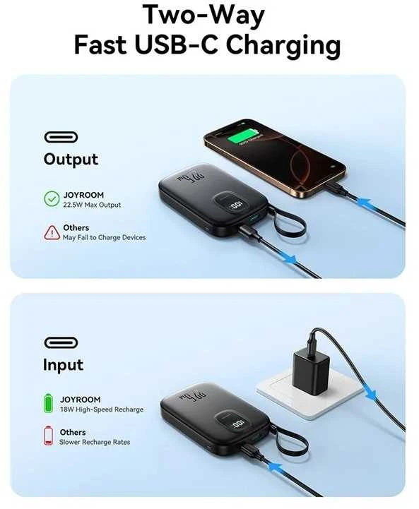 Išorinė baterija Power Bank Joyroom JR-PBF17 22.5W with USB-C cable 10000mAh juoda