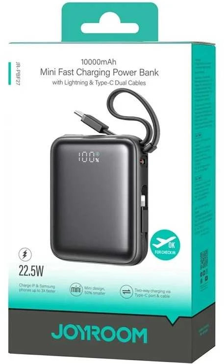 Išorinė baterija Power Bank Joyroom JR-PBF27 22.5W Mini 10000mAh juoda