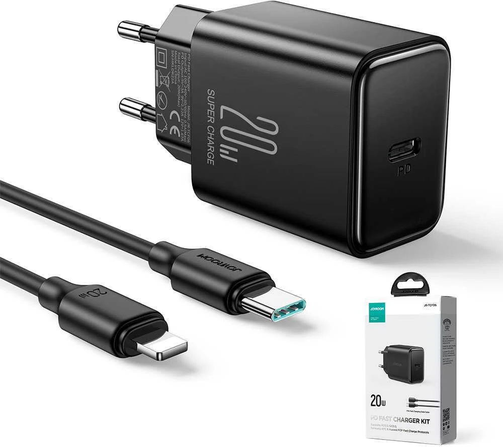 Įkroviklis Joyroom JR-TCF06 Flash PD, 20W + kabelis 1m (juodas)