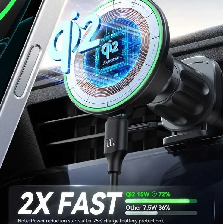Magnetinis belaidžio automobilinio įkroviklio laikiklis Joyroom JR-ZS412 juodos spalvos