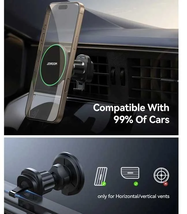 Magnetinis belaidžio automobilinio įkroviklio laikiklis Joyroom JR-ZS412 juodos spalvos