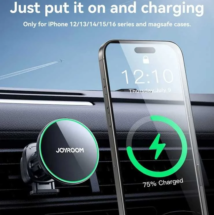Magnetinis belaidžio automobilinio įkroviklio laikiklis Joyroom JR-ZS412 juodos spalvos