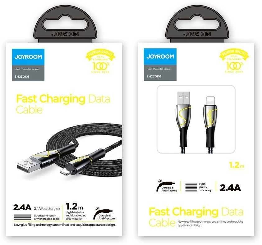 USB laidas, skirtas Lightning Joyroom S-1230K6 2.4A 1.2m (juodas)