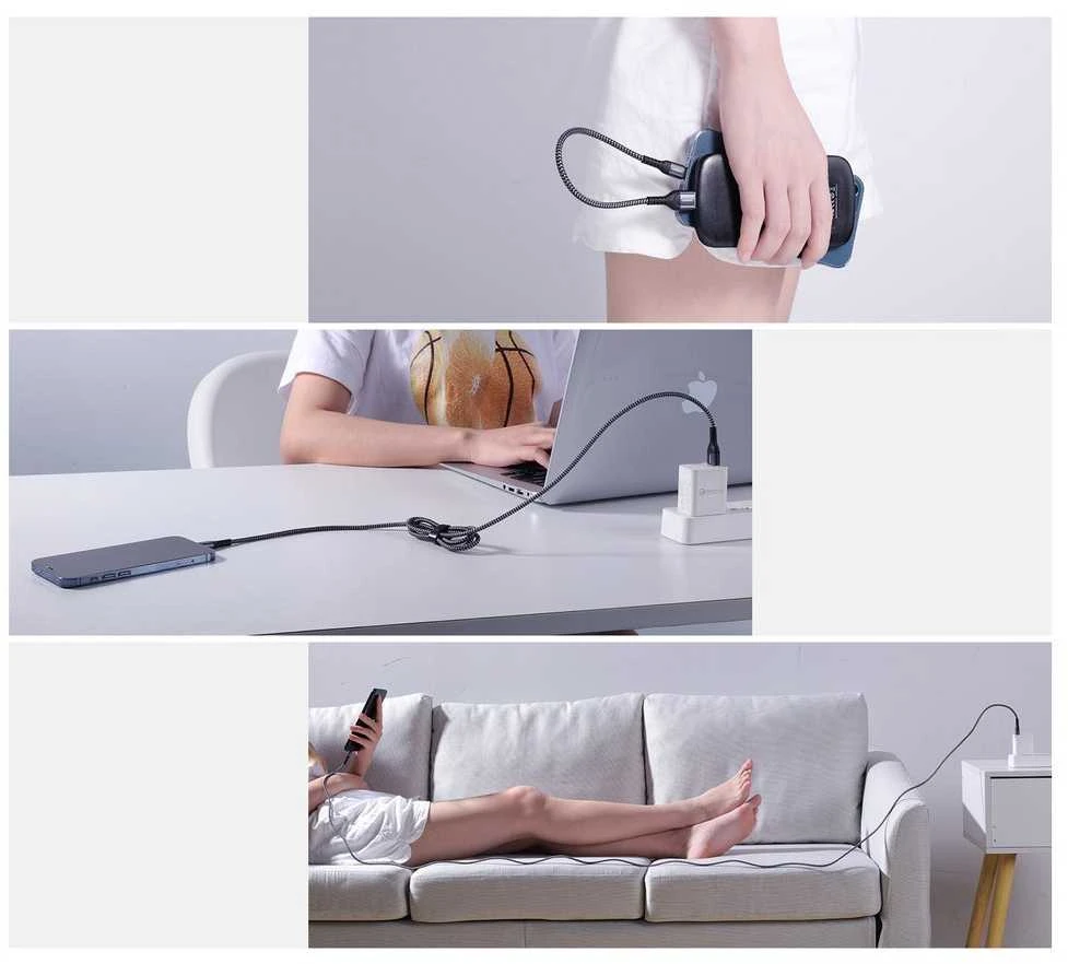 Joyroom "N10" pilkas "Lightning" (Komplekte 3vnt: 25cm / 120cm / 200cm)