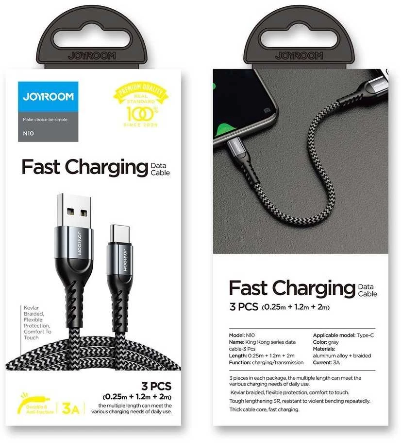 Joyroom "N10" raudonas "Lightning" (Komplekte 3vnt: 25cm / 120cm / 200cm)
