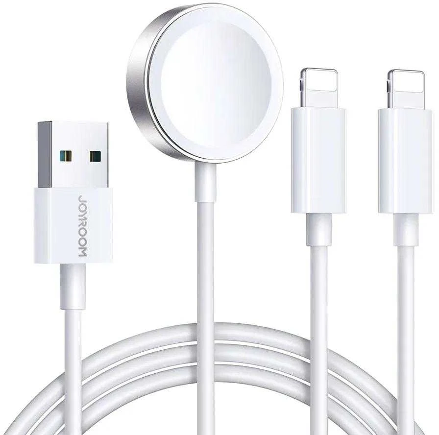 Joyroom S-IW007 3-in-1 kabelis USB-A magnetiniu įkrovikliu – Lightning 1.2m – baltos spalvos