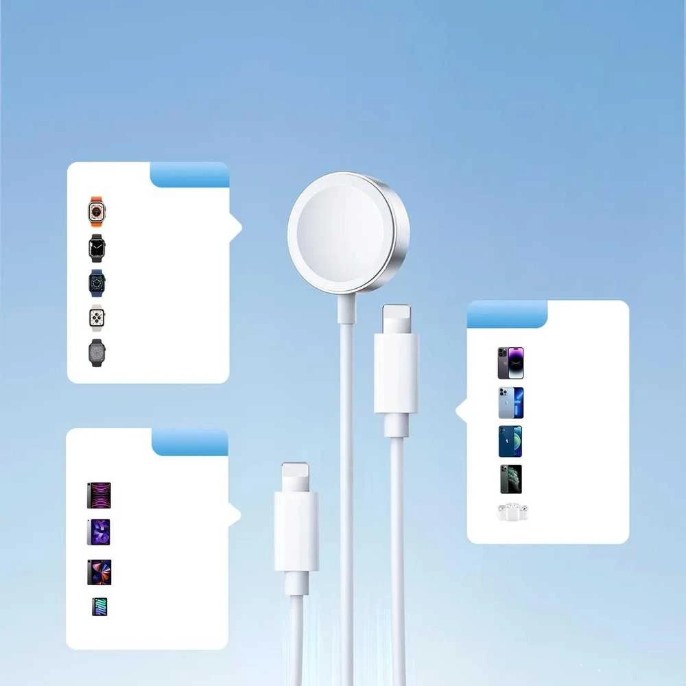 Joyroom S-IW007 3-in-1 kabelis USB-A magnetiniu įkrovikliu – Lightning 1.2m – baltos spalvos