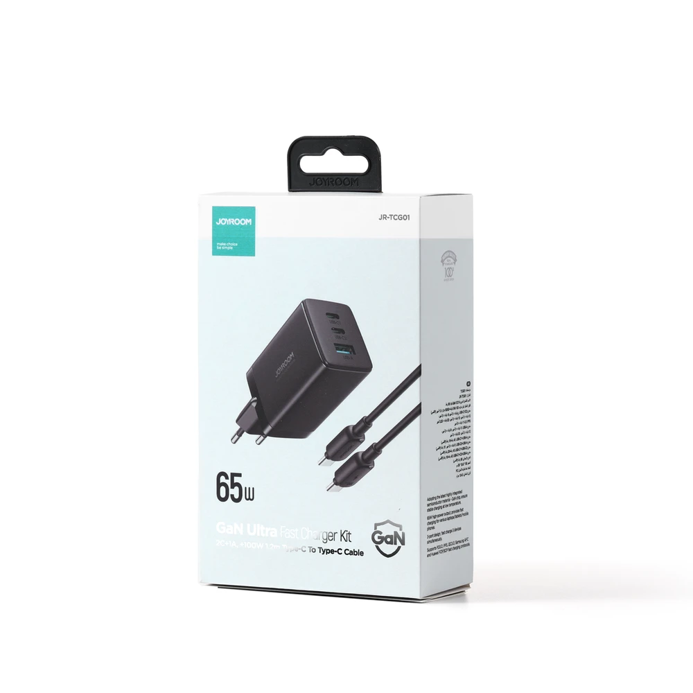 Įkroviklis GaN Ultra 65W 2C1A Kabelis CC Joyroom TCG01 (juodas)