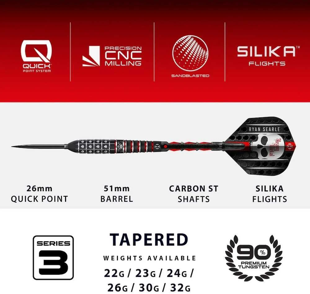 22 gramų strėlytės Harrows Ryan Searle Series 3 Quick 90% volframo