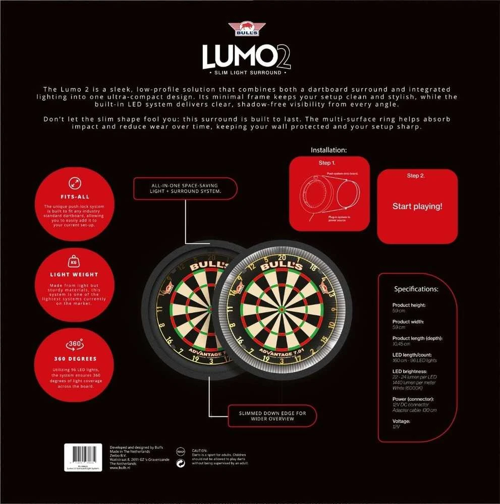 Apšvietimo sistema kartu su sienos ir strėlyčių apsauga Bull's Lumo 2