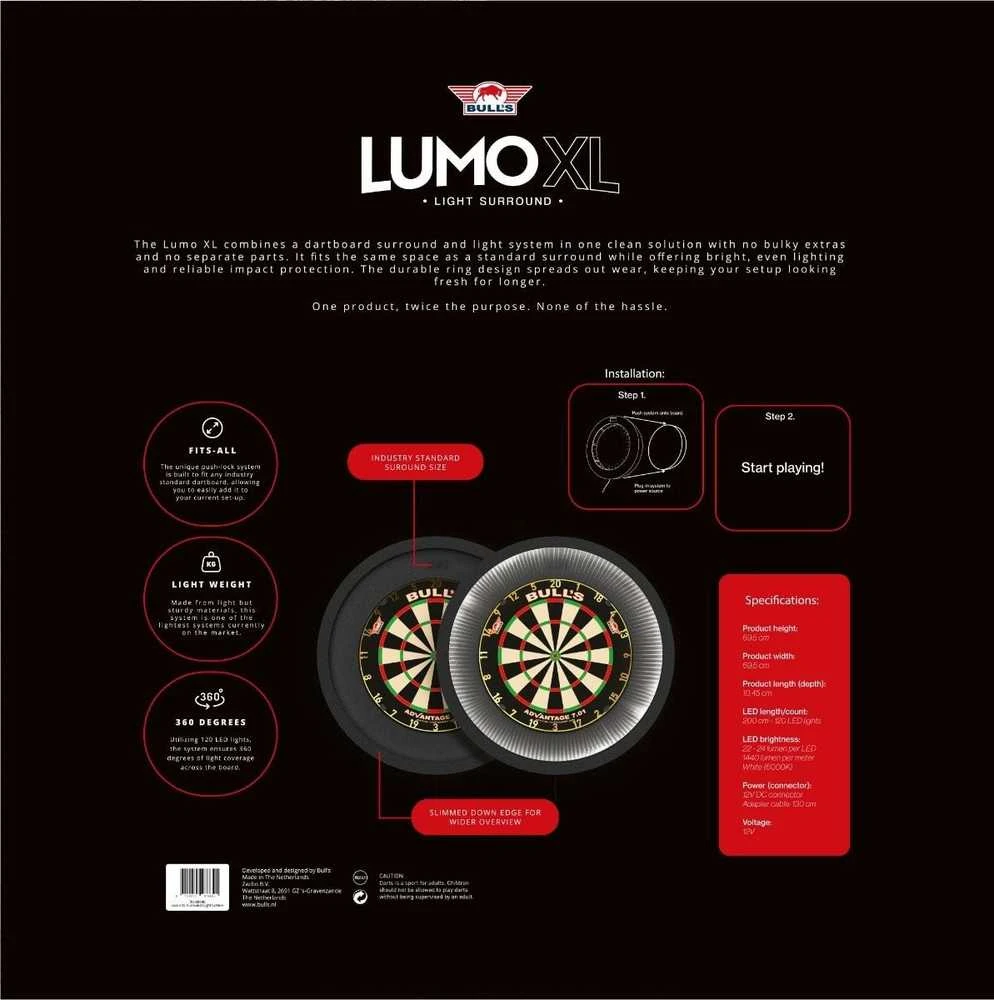Apšvietimo sistema kartu su sienos ir strėlyčių apsauga Bull's Lumo XL