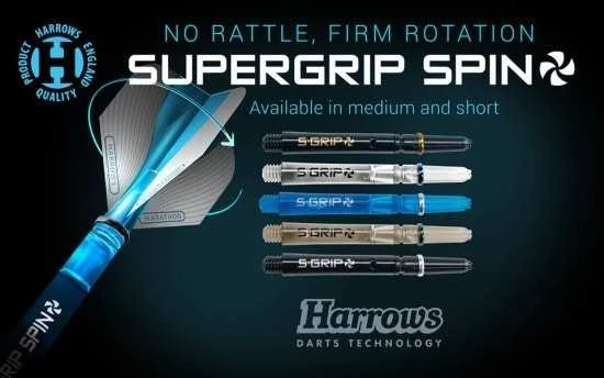 Koteliai Harrows Supergrip Spin, pilki, trumpi, 35 mm