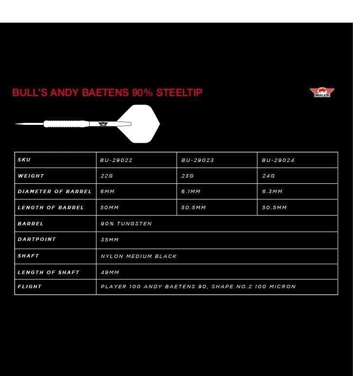 Strėlytės Bull's Andy Baetens 90%, 23 gramų